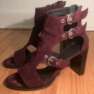 RAG & BONE Genoa Suede Block Heel Sandals sz 37.5 / US 7.5